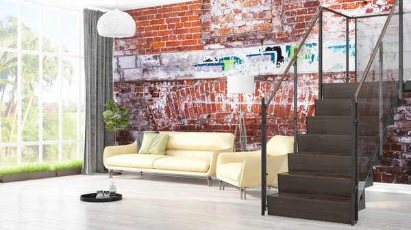 Moderne lichte interieur. 3D-rendering — Stockfoto