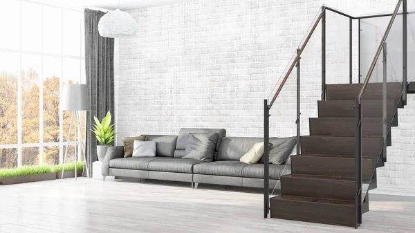 Modern parlak iç. 3D render
