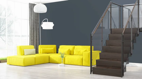 Moderne lichte interieur. 3D-rendering — Stockfoto