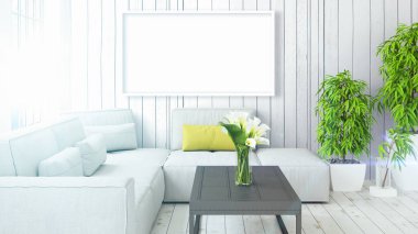 Boş çerçeve ile modern parlak iç. 3D render