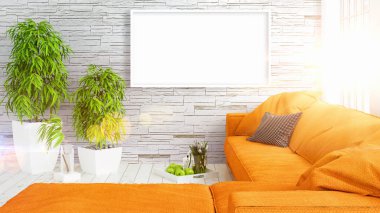 Boş çerçeve ile modern parlak iç. 3D render