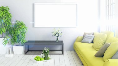 Boş çerçeve ile modern parlak iç. 3D render