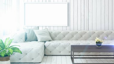 Boş çerçeve ile modern parlak iç. 3D render