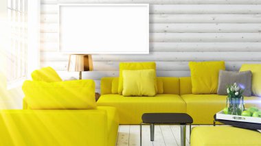 Boş çerçeve ile modern parlak iç. 3D render