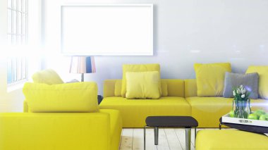 Boş çerçeve ile modern parlak iç. 3D render