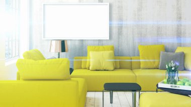 Boş çerçeve ile modern parlak iç. 3D render