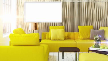 Boş çerçeve ile modern parlak iç. 3D render