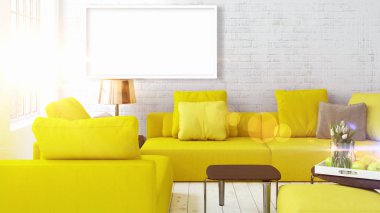 Boş çerçeve ile modern parlak iç. 3D render