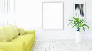 Boş çerçeve ile modern parlak iç. 3D render