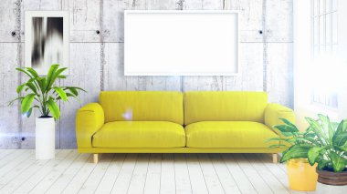 Boş çerçeve ile modern parlak iç. 3D render