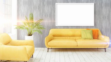 Boş çerçeve ile modern parlak iç. 3D render