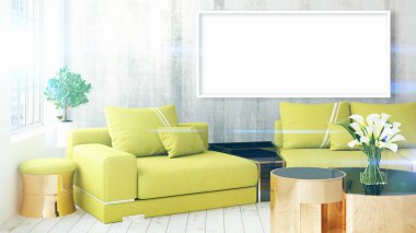 Boş çerçeve ile modern parlak iç. 3D render