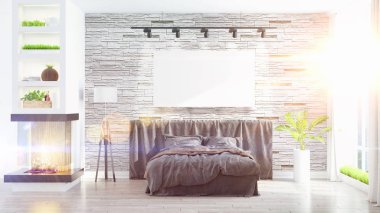 Boş çerçeve ile modern parlak iç. 3D render