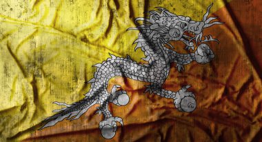Grunge Bhutan bayrağı buruşuk. 3D render