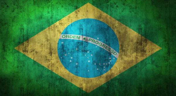 Grunge zmačkaný Brazil flag. 3D vykreslování — Stock fotografie