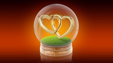 Marrage halkalar içinde şeffaf küre topla. 3D render.