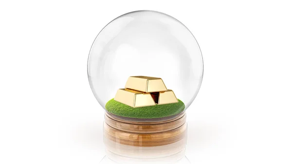 Transparent sphere ball with golden bars inside. 3D rendering. — Stock Photo, Image