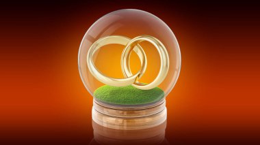 Marrage halkalar içinde şeffaf küre topla. 3D render. 3D render.