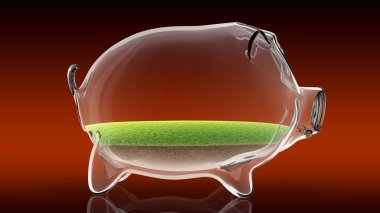 Şeffaf boş kumbara. 3D render