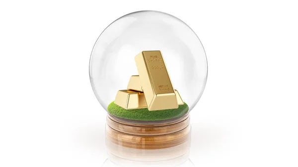 Transparante bol bal met gouden balken binnen. 3D-rendering. — Stockfoto