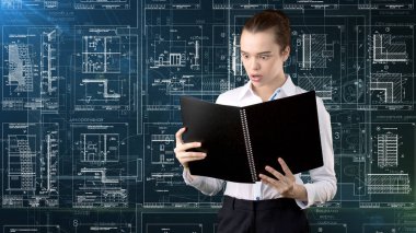 İşkadını mimar mühendis inşaat tasarım ve iş kavramı