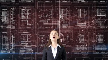 İşkadını mimar mühendis inşaat tasarım ve iş kavramı