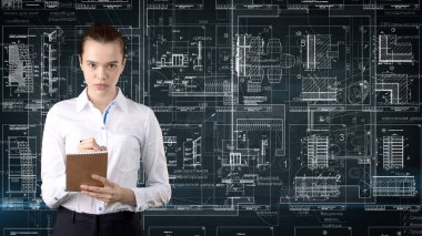 İşkadını mimar mühendis inşaat tasarım ve iş kavramı