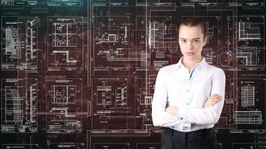 İşkadını mimar mühendis inşaat tasarım ve iş kavramı