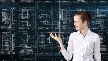 İşkadını mimar mühendis inşaat tasarım ve iş kavramı