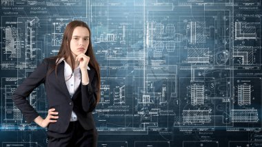 İşkadını mimar mühendis inşaat tasarım ve iş kavramı