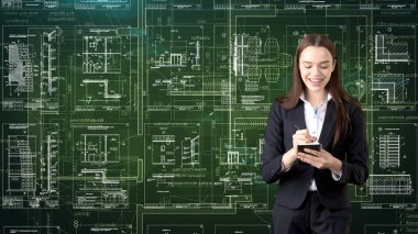 İşkadını mimar mühendis inşaat tasarım ve iş kavramı