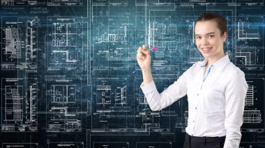 İşkadını mimar mühendis inşaat tasarım ve iş kavramı