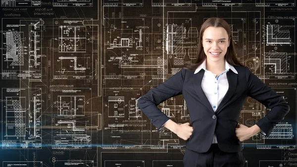 İşkadını mimar mühendis inşaat tasarım ve iş kavramı