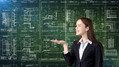 İşkadını mimar mühendis inşaat tasarım ve iş kavramı