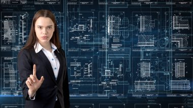 İşkadını mimar mühendis inşaat tasarım ve iş kavramı