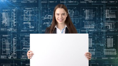 İşkadını mimar mühendis inşaat tasarım ve iş kavramı