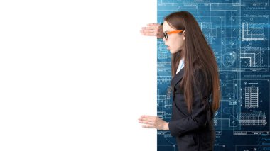 İşkadını mimar mühendis inşaat tasarım ve iş kavramı