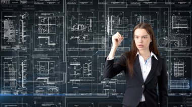 İşkadını mimar mühendis inşaat tasarım ve iş kavramı