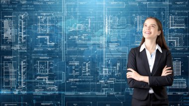 İşkadını mimar mühendis inşaat tasarım ve iş kavramı