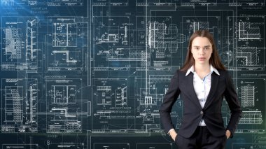 İşkadını mimar mühendis inşaat tasarım ve iş kavramı