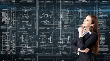 İşkadını mimar mühendis inşaat tasarım ve iş kavramı