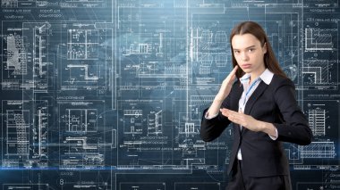 İşkadını mimar mühendis inşaat tasarım ve iş kavramı