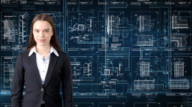 İşkadını mimar mühendis inşaat tasarım ve iş kavramı