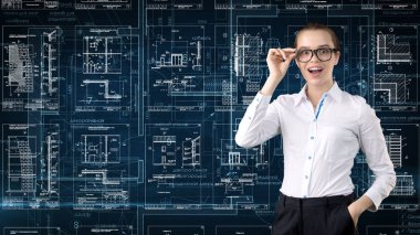 İşkadını mimar mühendis inşaat tasarım ve iş kavramı