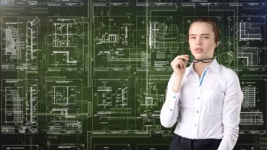 İşkadını mimar mühendis inşaat tasarım ve iş kavramı