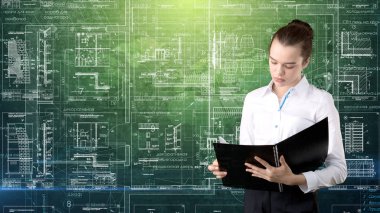 İşkadını mimar mühendis inşaat tasarım ve iş kavramı