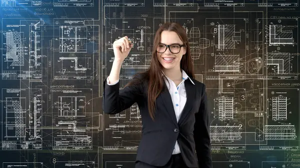 İşkadını mimar mühendis inşaat tasarım ve iş kavramı