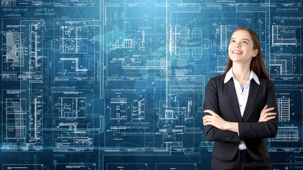 İşkadını mimar mühendis inşaat tasarım ve iş kavramı