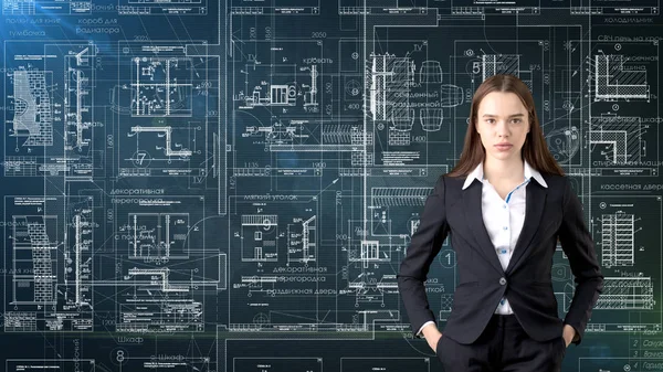 İşkadını mimar mühendis inşaat tasarım ve iş kavramı