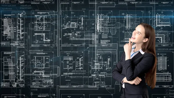 İşkadını mimar mühendis inşaat tasarım ve iş kavramı